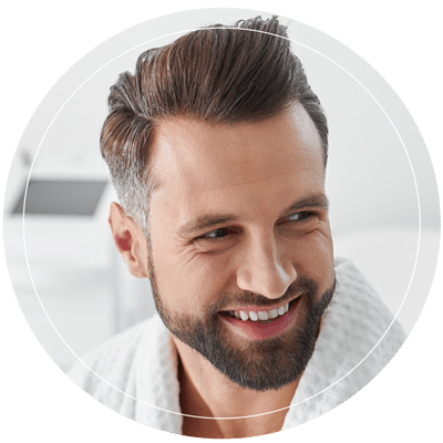 A middle-aged man with healthy skin