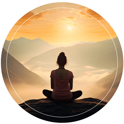 A woman meditating on a mountain